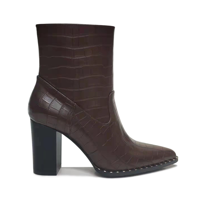 Refineda-Ankle-Boots-Slip-on-for-Ladies,-Crocodile-grain-Boots-Chunky-Block-Mid-Heels-Fashion-Bata1
